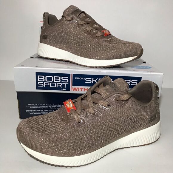 Skechers BOBS Squad Glitz Sparkle Knit Lace-Up Sneakers - Picture 2 of 9